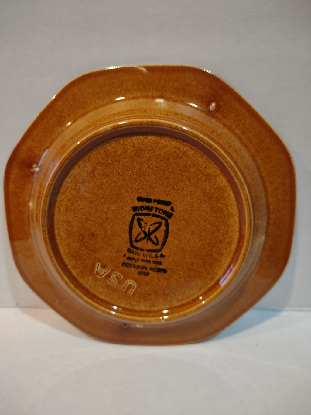 Vintage MCM Ironstone Amber Octagon Teacup/Mug x 4 Oven Proof USA (lot 5008)