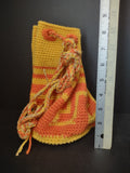 Vintage Handmade Crouchet Bag Orange Halloween Draw String (lot 3084)