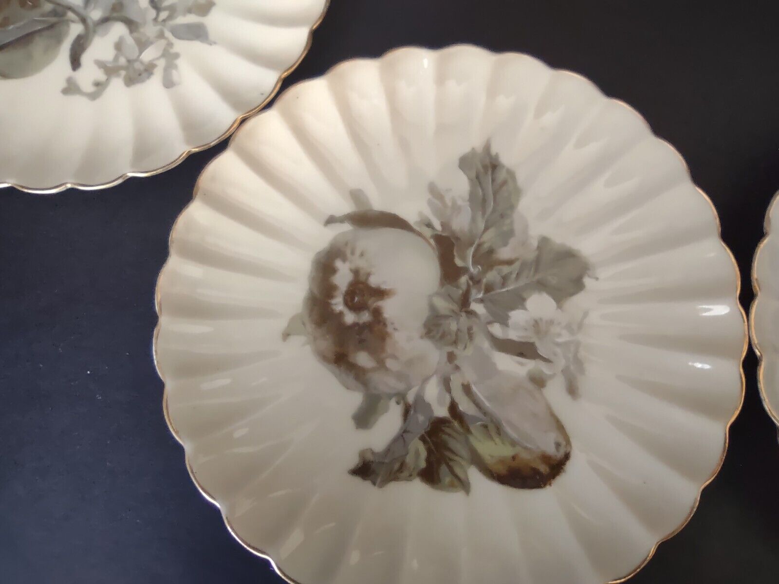 6 x Vintage Limoges France Dessert Dish Fruit Grape Decor Pastel Color (lot 433)