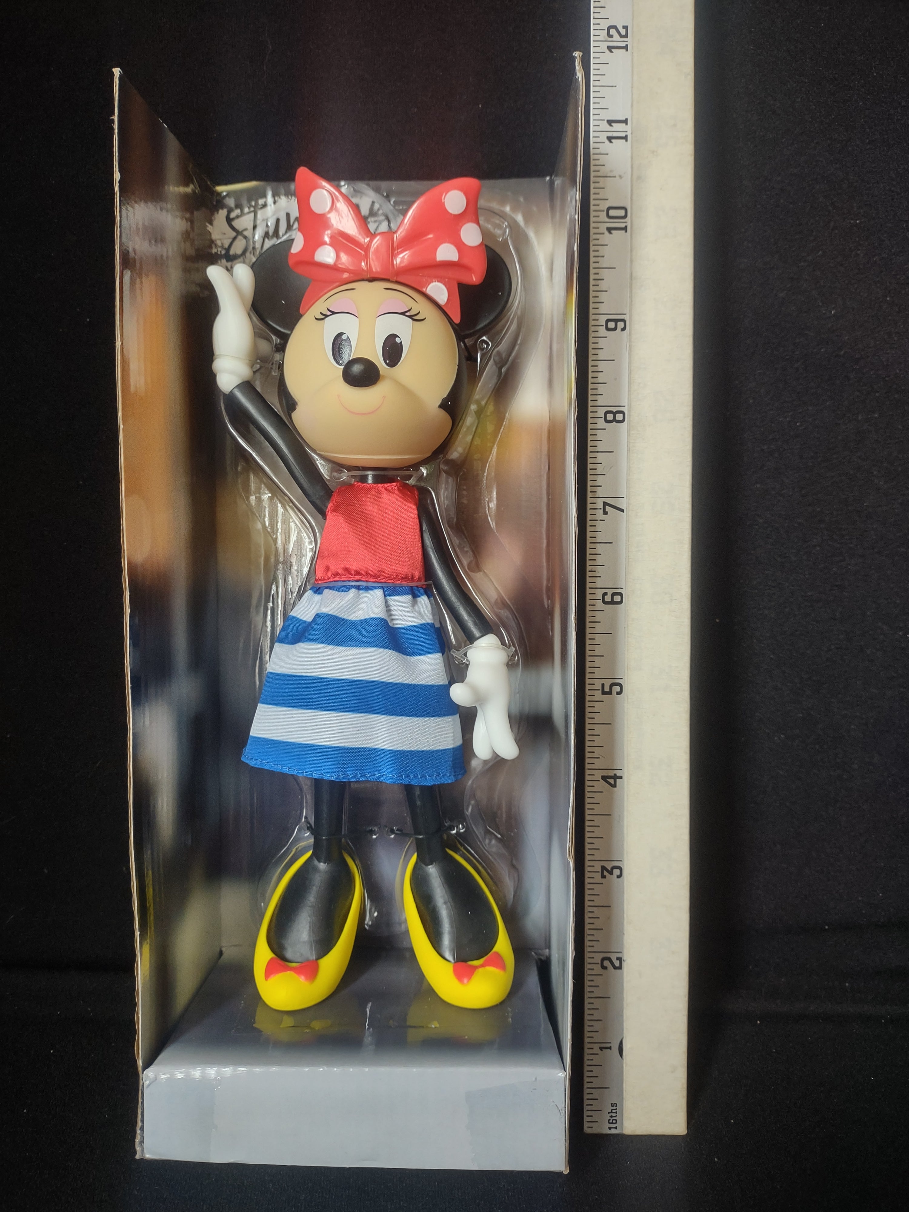 Vintage Poseable Disney Minnie Mouse Vinyl 8" Stripe Skirt WORN Box (lot 2588c)