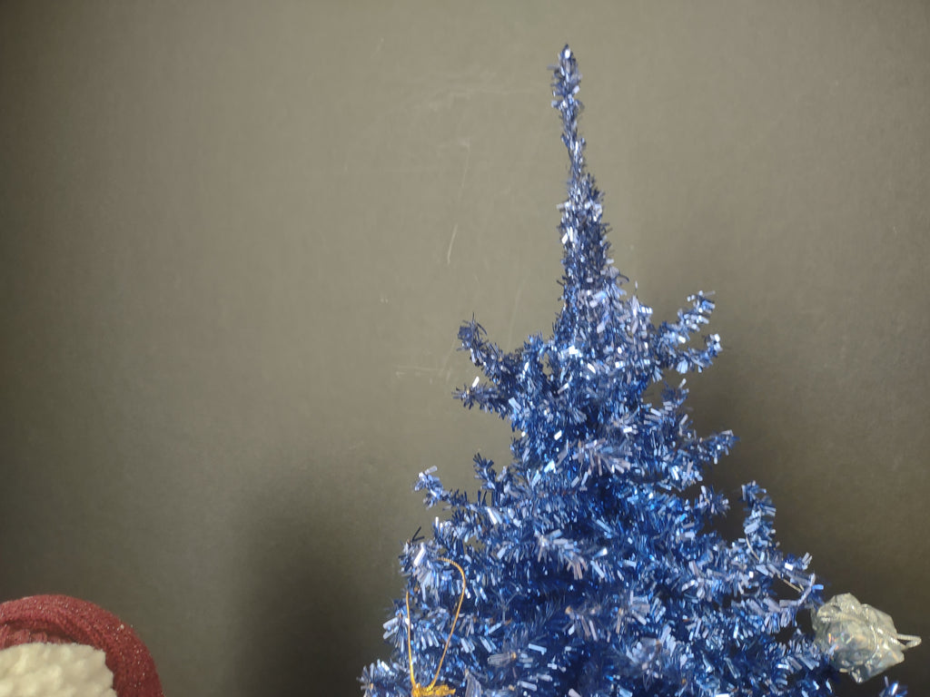 Christmas Snowman Tinsel Blue Small Tree Decor (lot 1278)