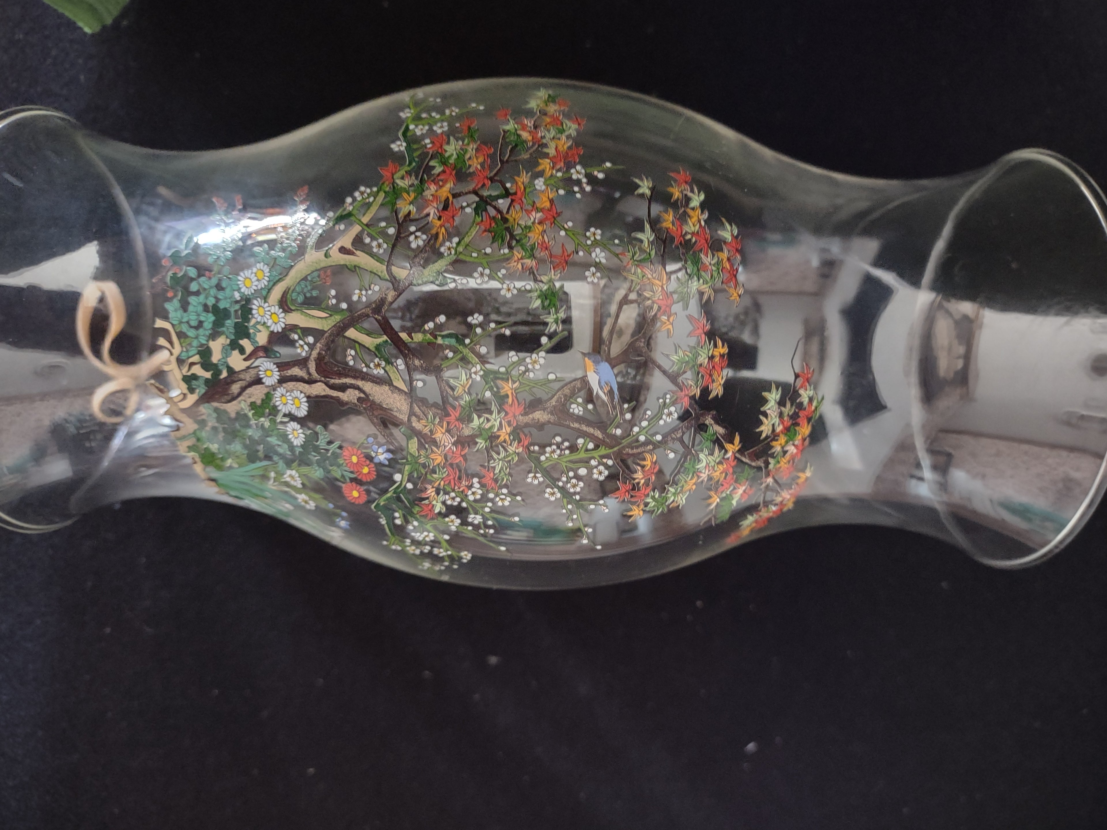 L E Smith Oriental Garden Hurricane Lamp Glass ONLY Eastern Blue Bird (Lot 3245)