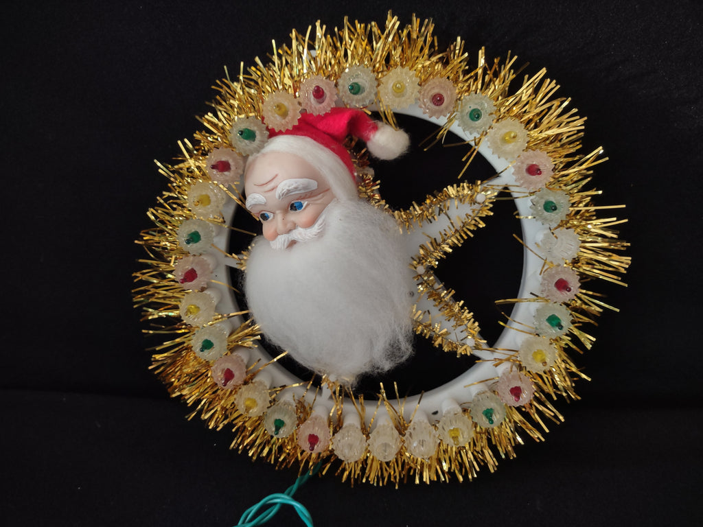 Vintage Christmas Rotating Lite Santa Plaque 30 Rotating Lights 7" (lot 3232)