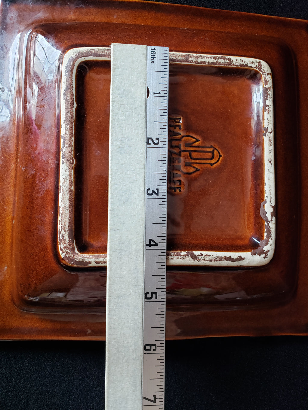 Pfaltzgraff USA Brown Drip Glaze Vintage Cigar Ashtray 8" Square (lot 2147d)