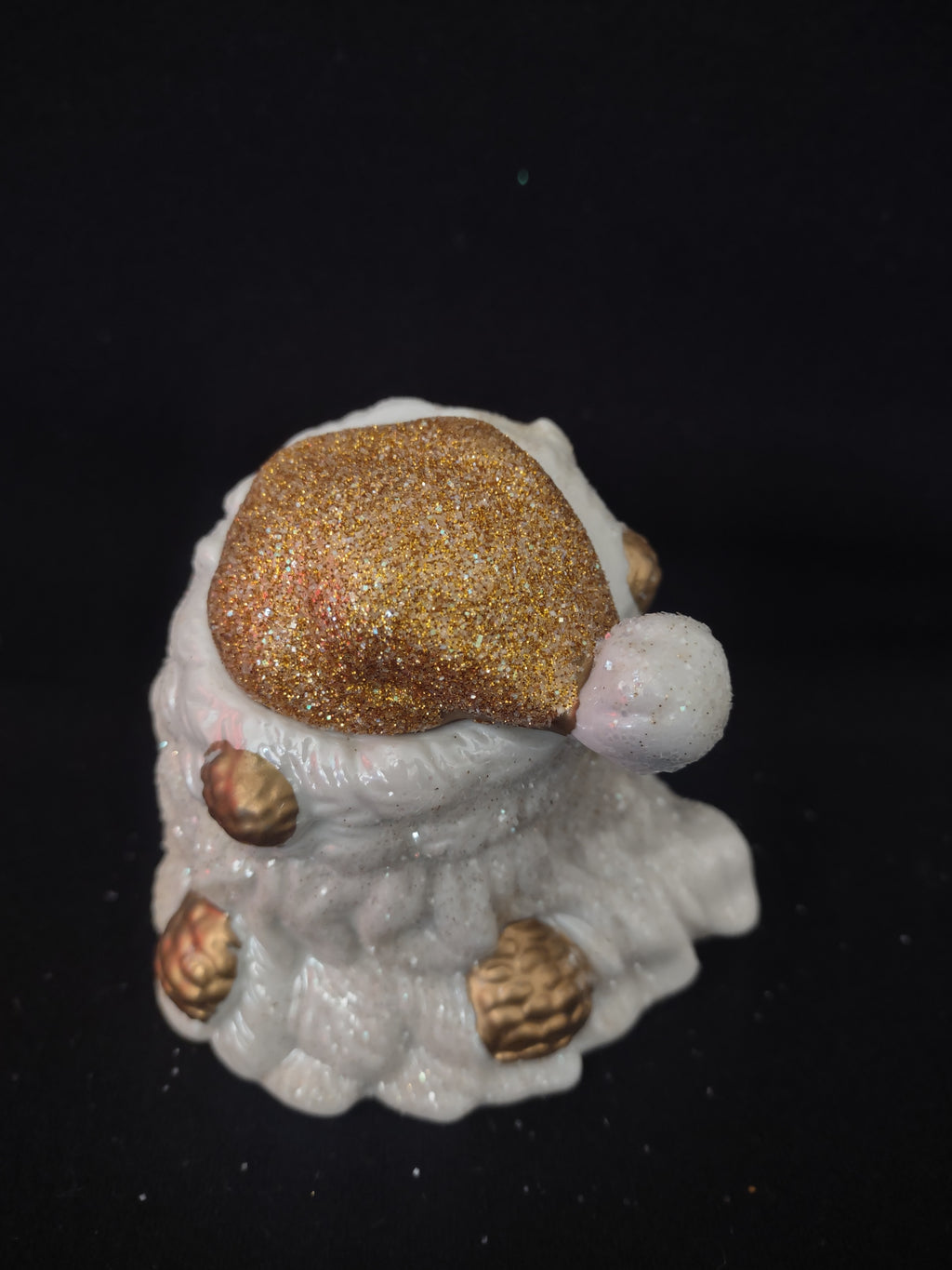 Vintage Ceramic Christmas White Gold Sparkle 3" Santa Cracker Barrel (Lot 4553)
