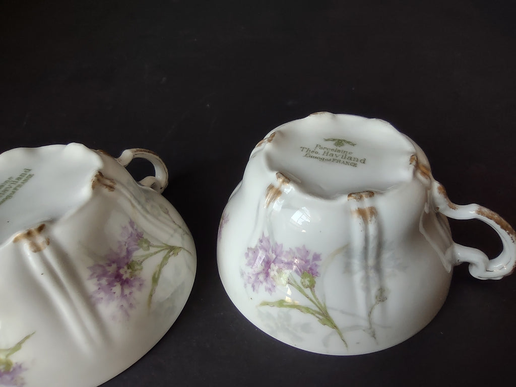 Haviland Limoges 2 x Tea Cup ONLY Blue Corn Flower (lot 859)