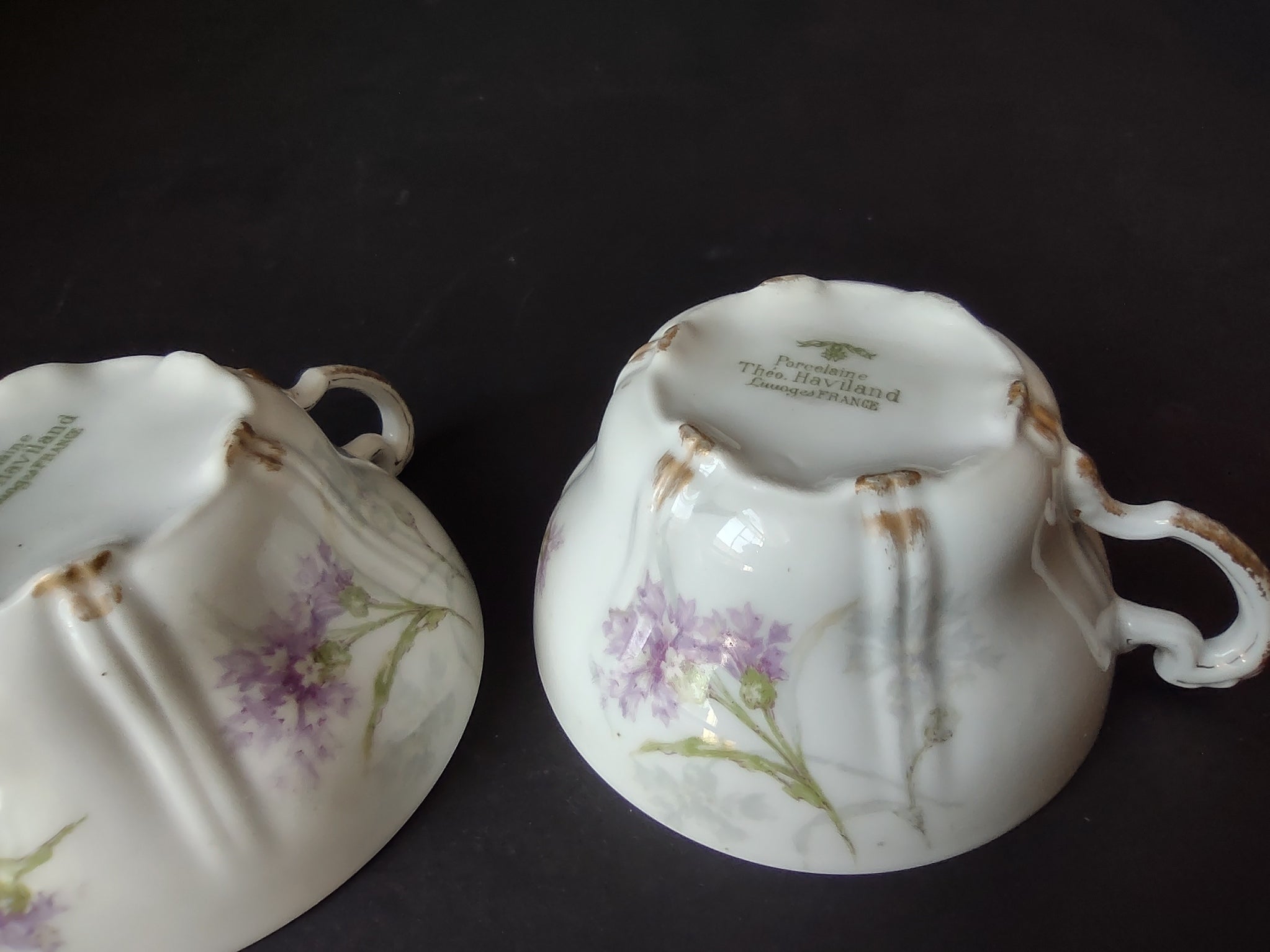 Haviland Limoges 2 x Tea Cup ONLY Blue Corn Flower (lot 859)