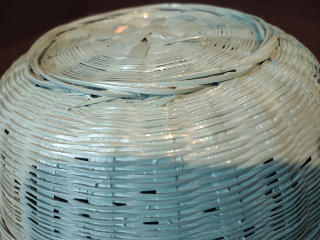 2 x Vintage Wicker Basket Painted Turquoise White Lids Rustic Primitive (1146)
