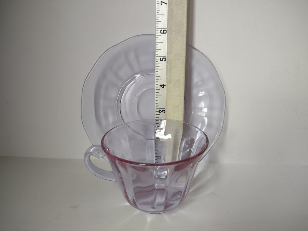 Fostoria Wisteria Lilac Lafayette Glass Teacup & Saucer Set Neodymium (lot 2730)