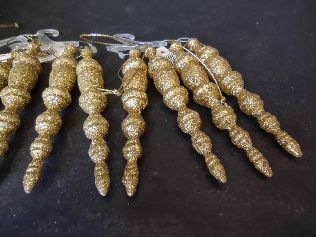 Set of 12 Christmas Ornaments Icicles Golden Sparkly (lot 1750 )