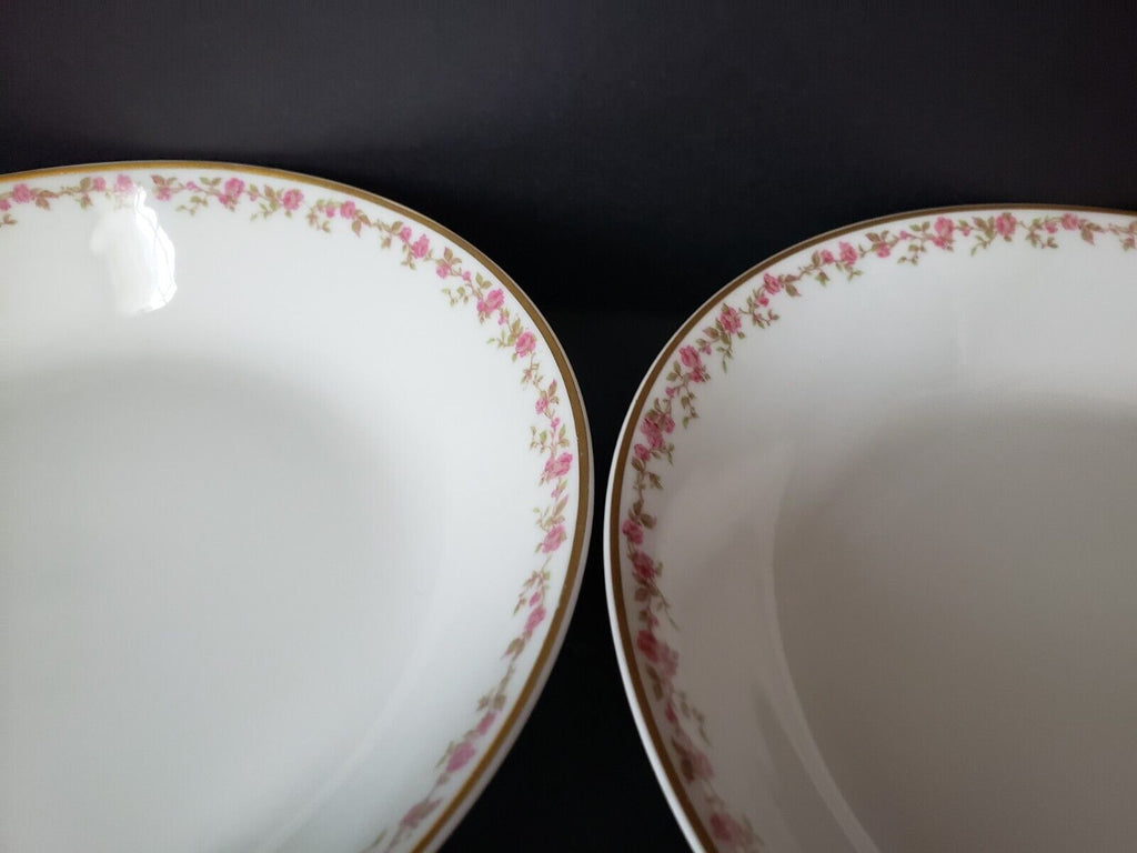 Haviland Limoges France 3 x Coupe Soup Plate Gold Trim Pink Rose Garland lot 568