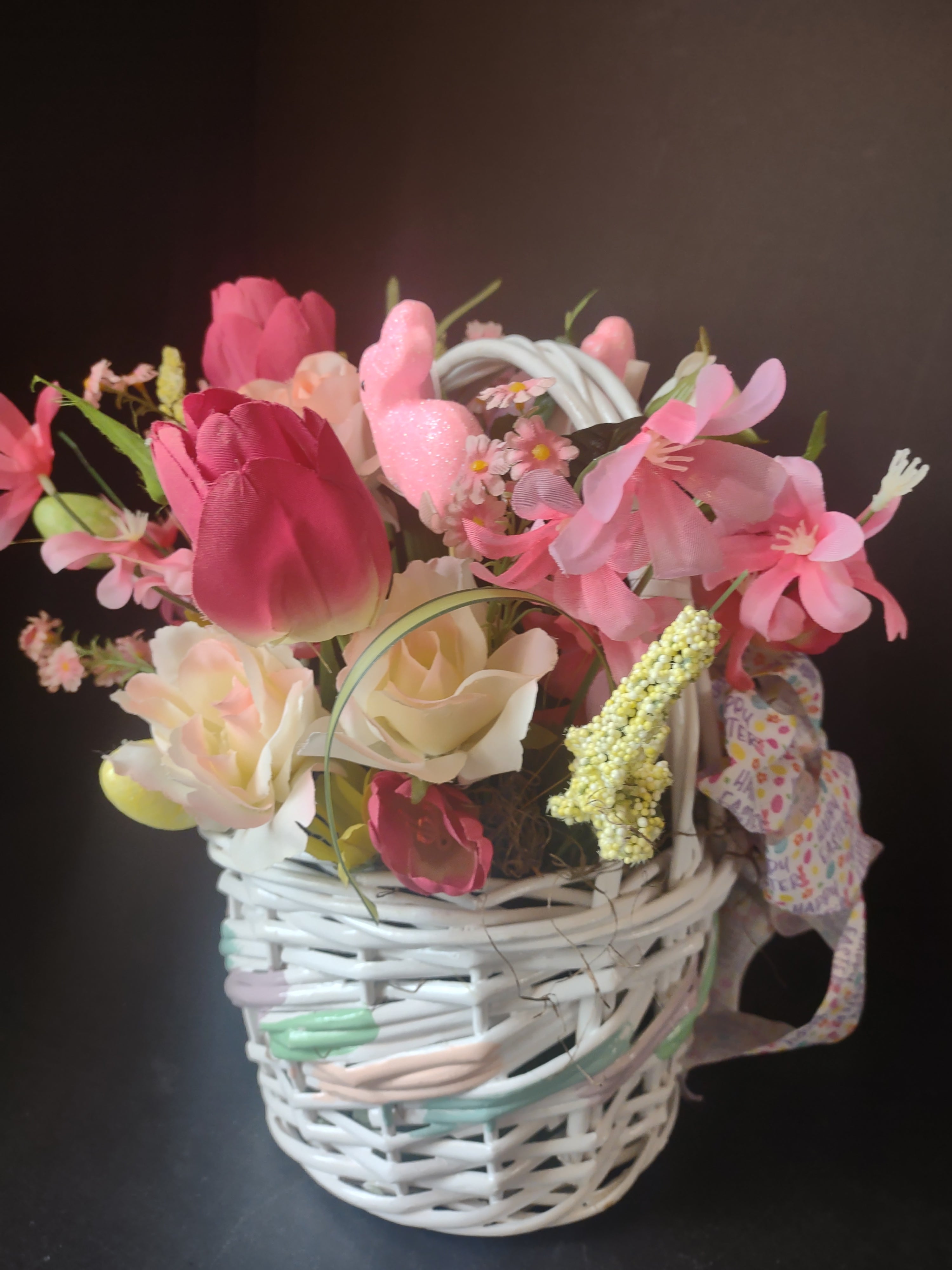 Handmade Easter Flower Bunny Basket 12" (lot 1477)
