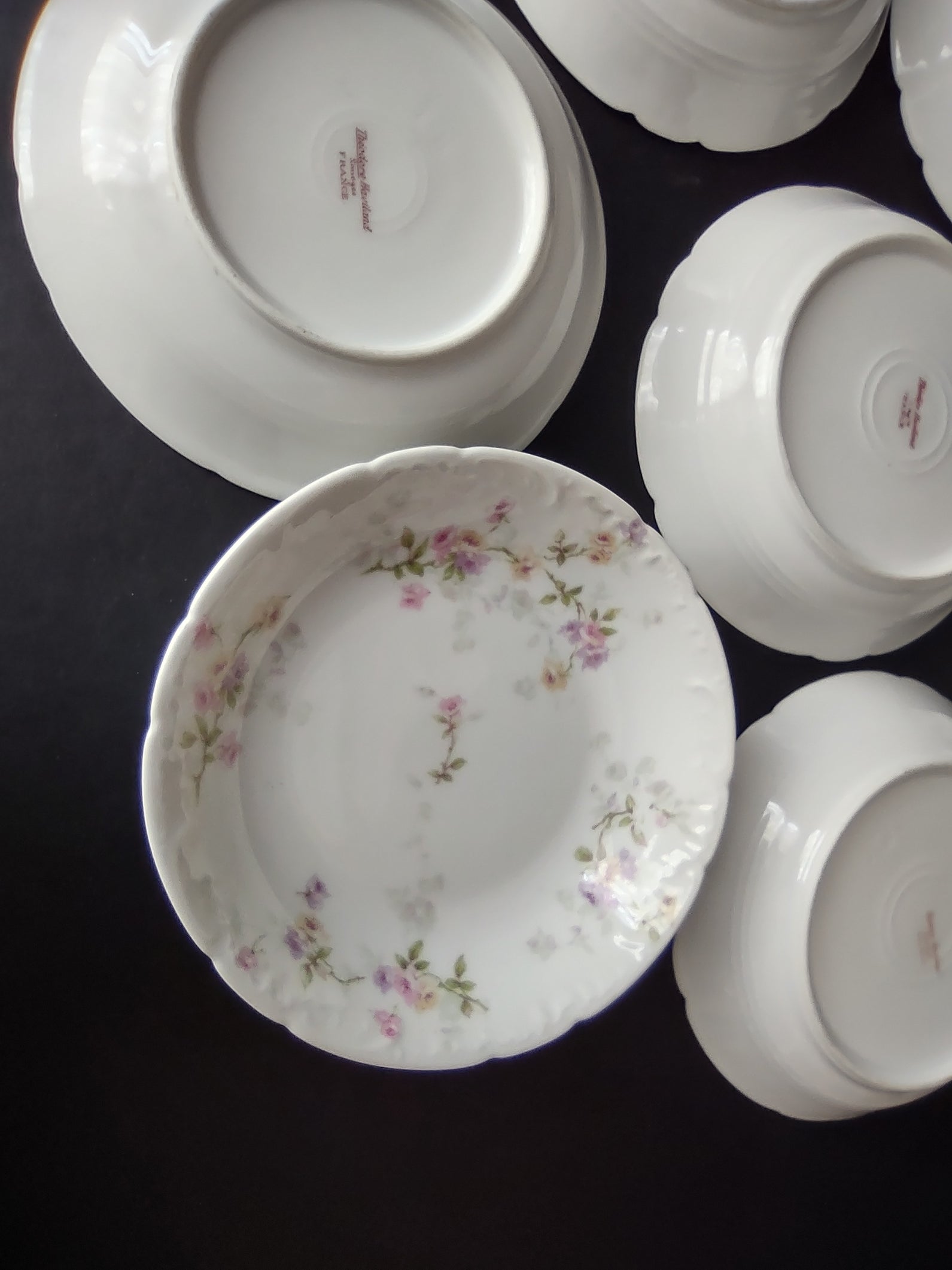 Haviland Limoges 7 x Small Bowl 5" Pink Purple Yellow Rose (lot 839)