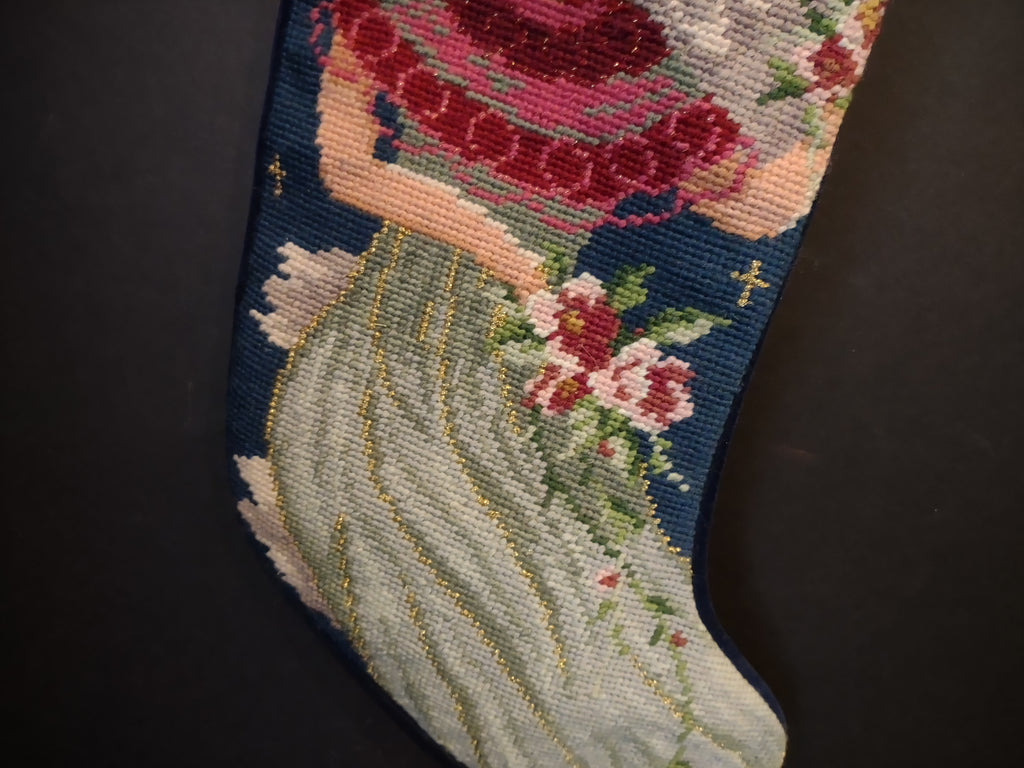 Vintage Wool Needlepoint Peace on Earth Angel Christmas Stocking 16" (lot 3372)