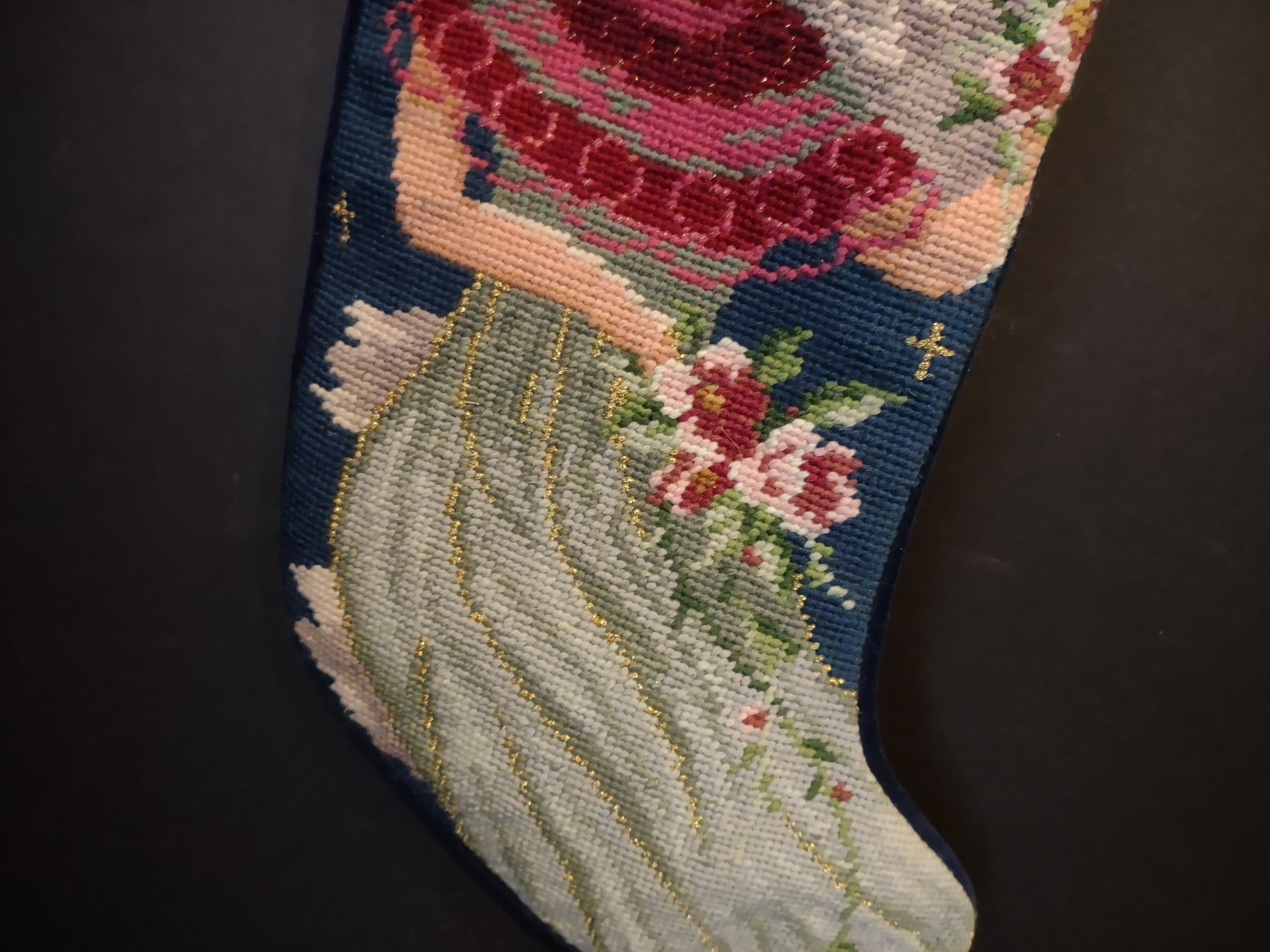 Vintage Wool Needlepoint Peace on Earth Angel Christmas Stocking 16" (lot 3372)