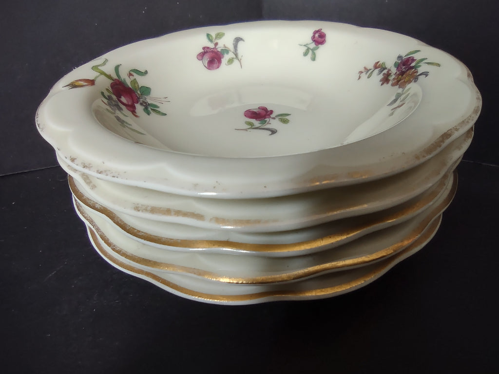 Haviland Limoges 6 x Small 5" Cranberry Bowl Peony Flower Cream Color (lot 924)