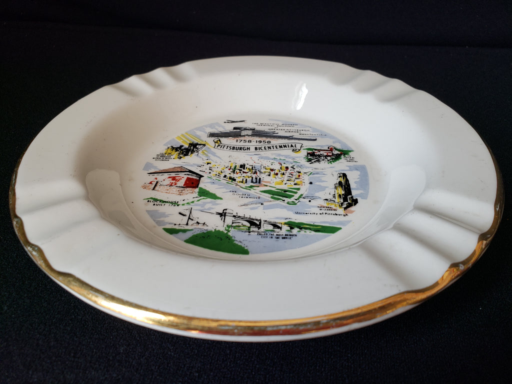 Vintage Ashtray Pittsburgh Bicentennial 8" USA 22 k Gold (lot 2159)