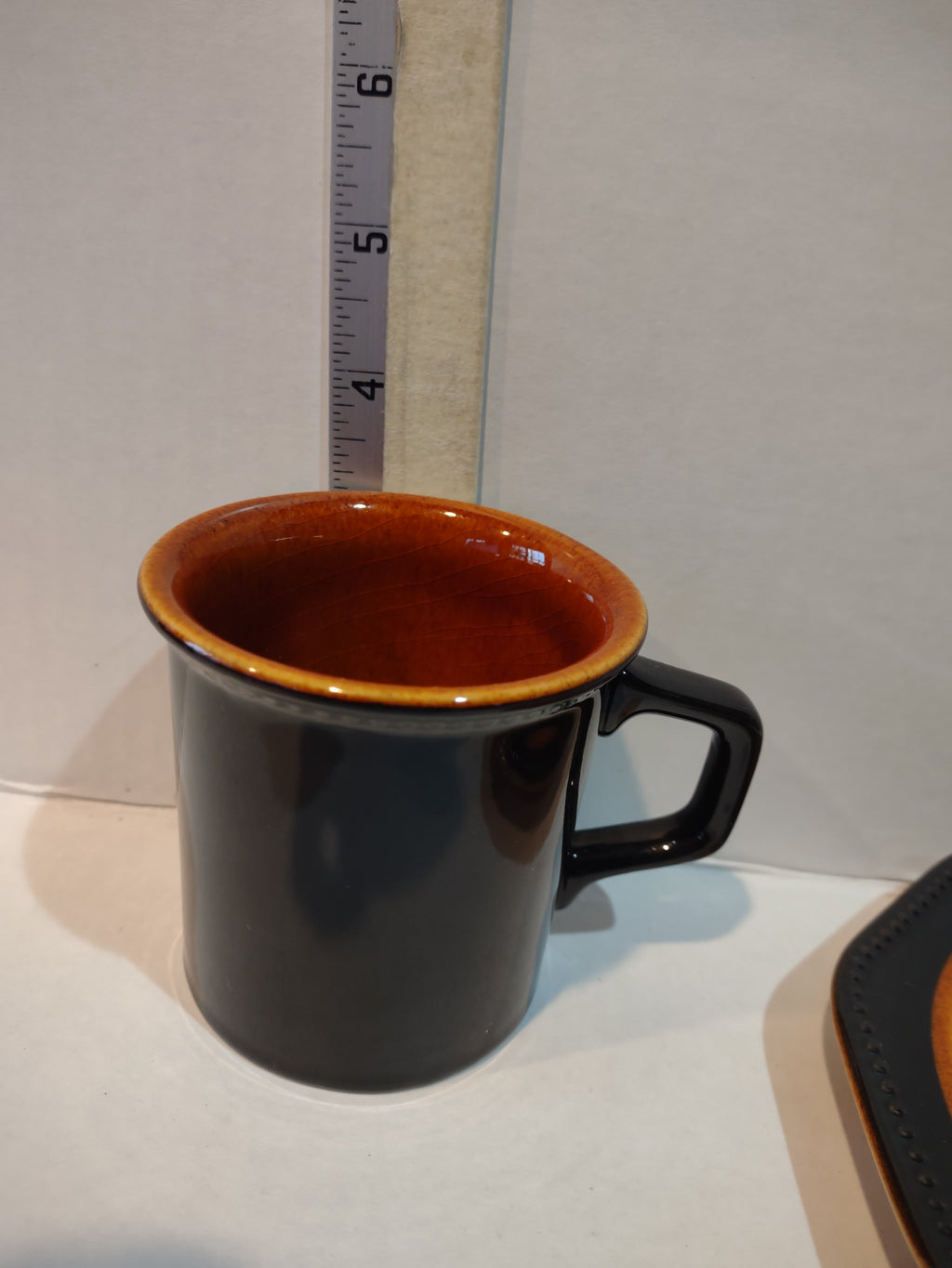 Vintage MCM Ironstone Amber Octagon Teacup/Mug x 4 Oven Proof USA (lot 5008)