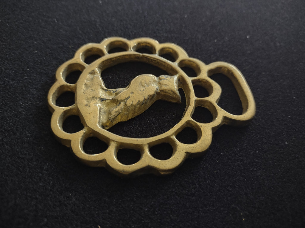 Vintage Brass Horse Harness Medalion Owl (lot 2986c)