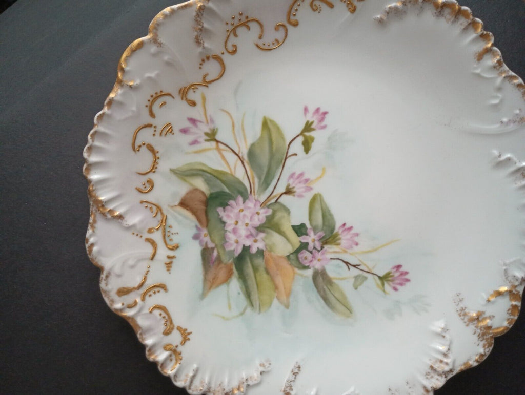Limoges France JMC Plate Relief Molded Scrollwork Guild Gold Edge Pink (lot 366)
