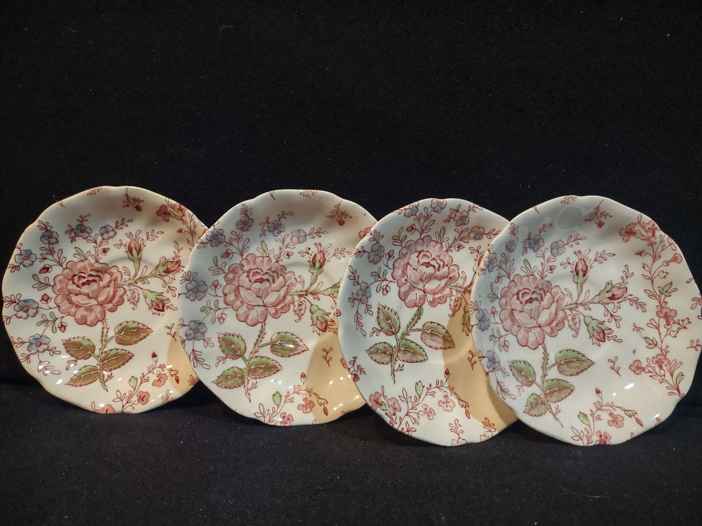 Vintage Saucer x 4 Rose Chintz Johnson Brothers Black Stamp England (lot 5697)