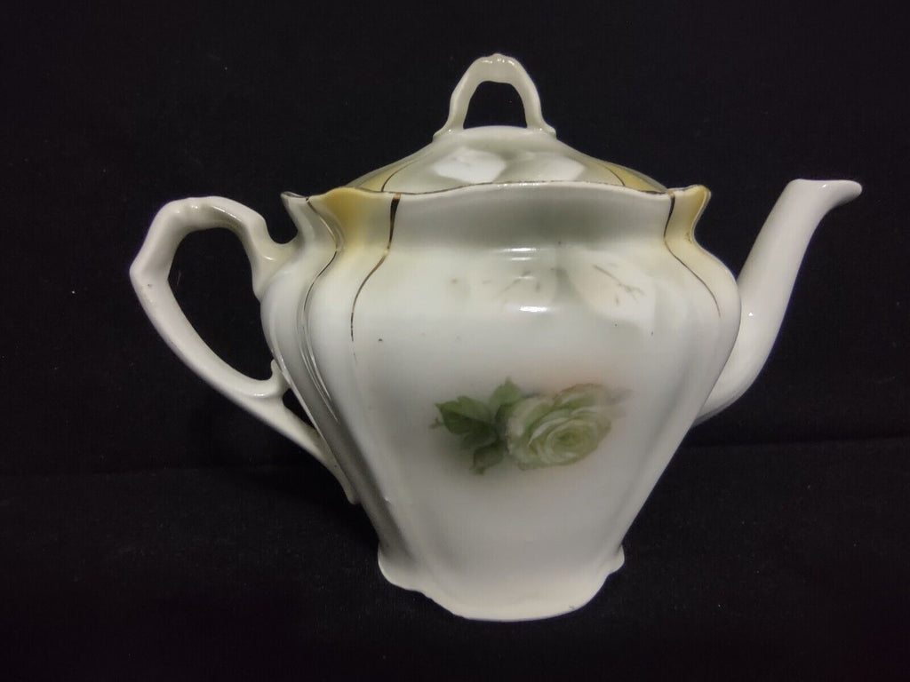 Vintage Bavaria Teapot Creamer Sugar Dish White Rose Gold Trim (lot 240)