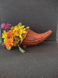 Thanksgiving/Fall Wicker Cornucopia With Artificial Flowers (Lot 3367)