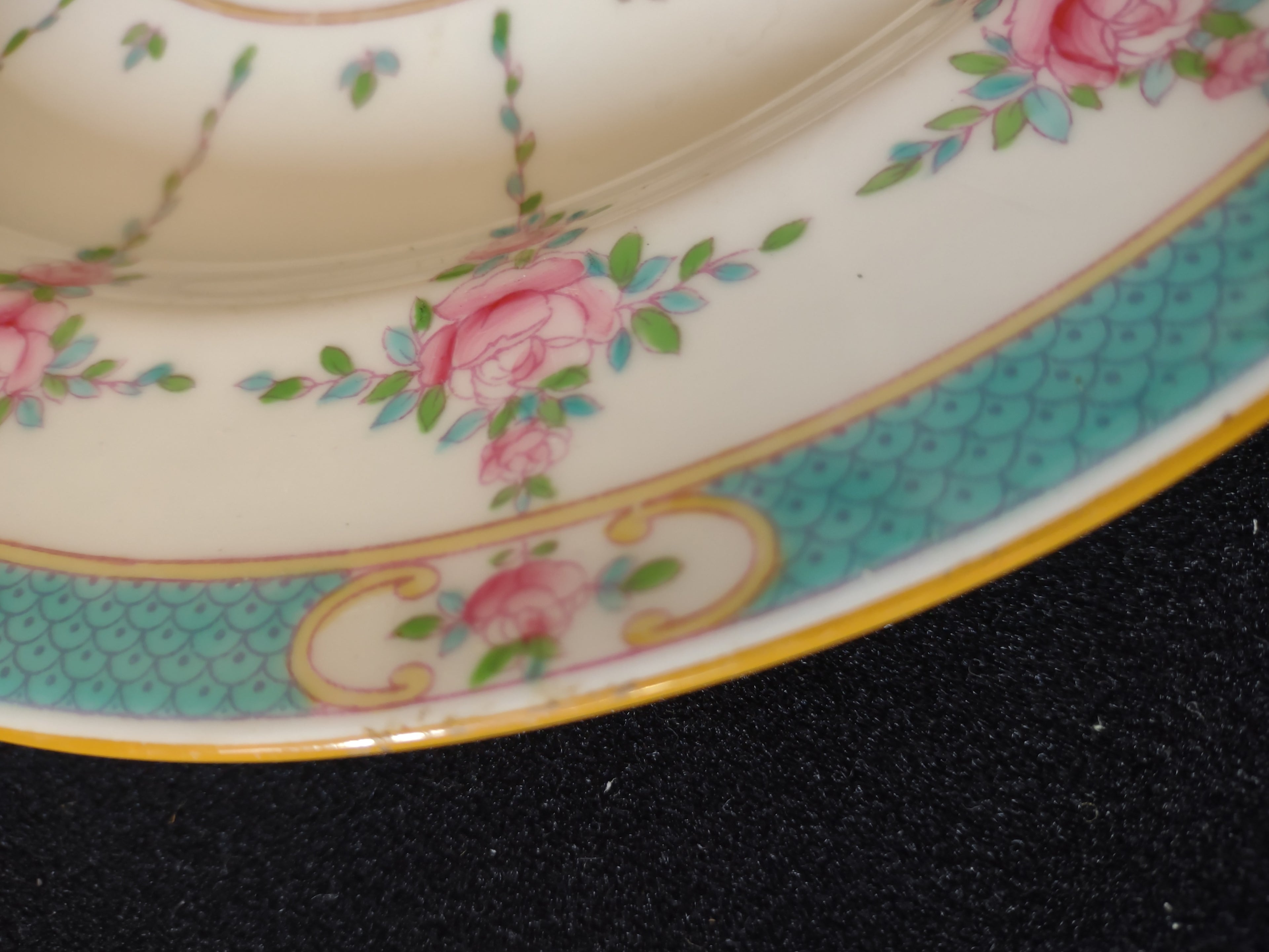 Vintage Minton Persian Rose Dinner Plate Bone China Pink Rose Blue Trim (Lot5466