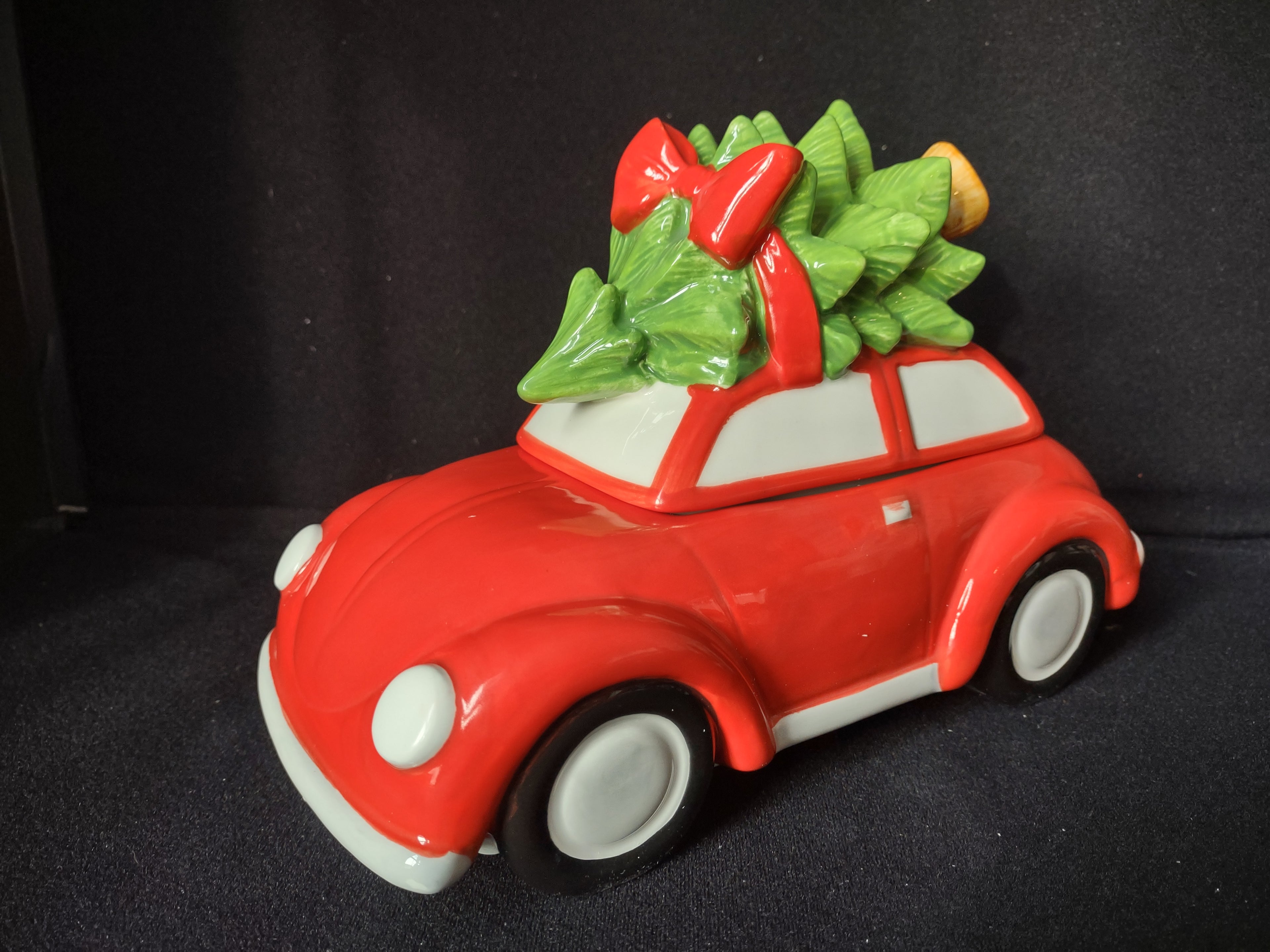 Vintage Christmas Cookie Jar "I'll be Home for Christmas" Red Car (lot 2488c)