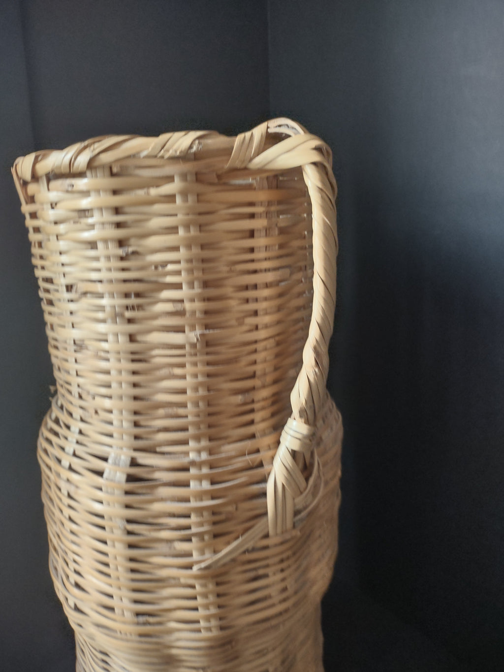 Vintage Wicker Rattan Vase Basket Boho MCM Chic Two Handles Woven 20"(lot 3118)