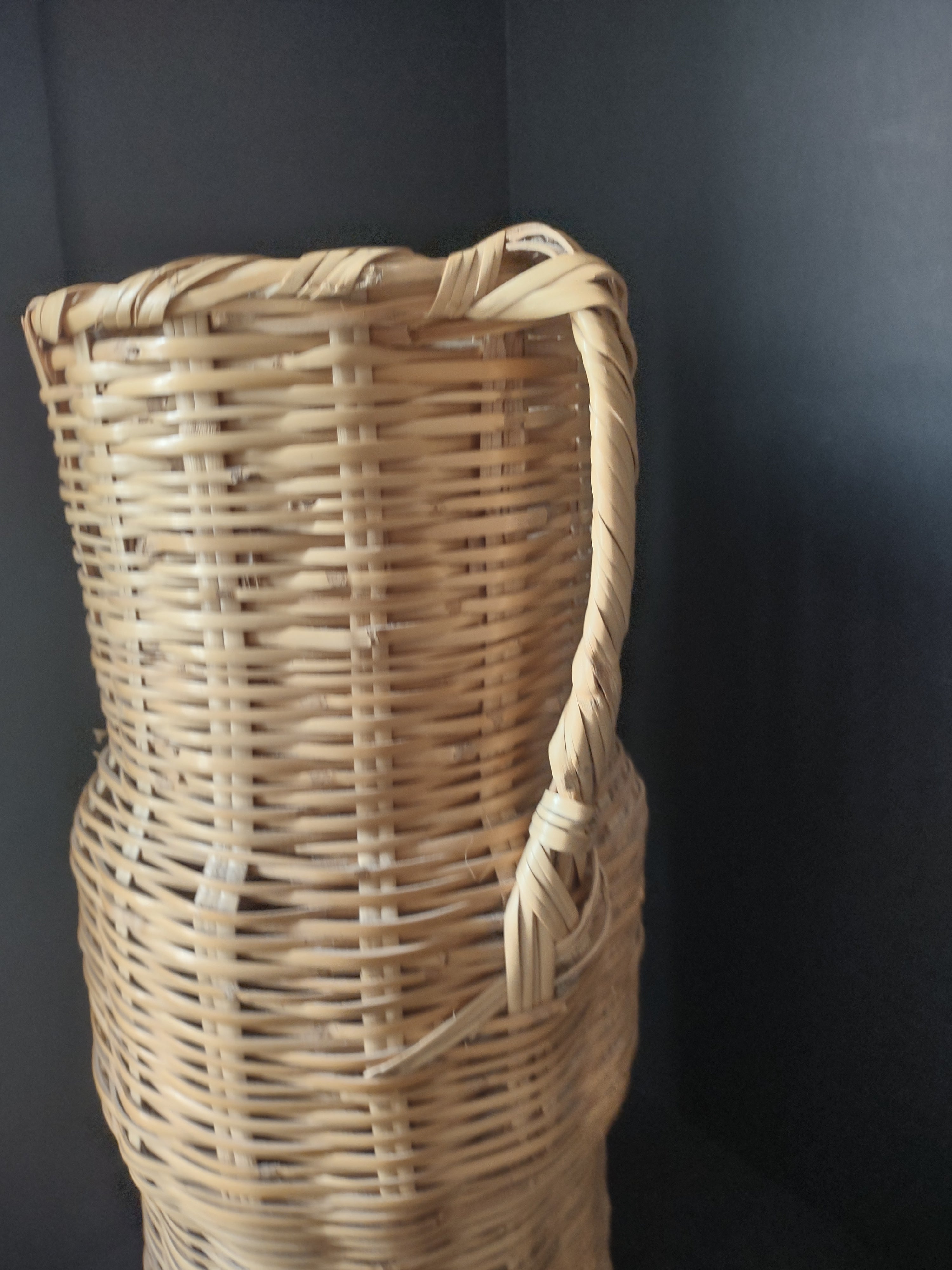 Vintage Wicker Rattan Vase Basket Boho MCM Chic Two Handles Woven 20"(lot 3118)