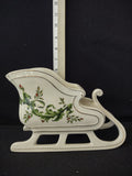 Vintage Christmas Porcelain FTD Sleigh Planter Holly Gold Trim (Lot 3797)