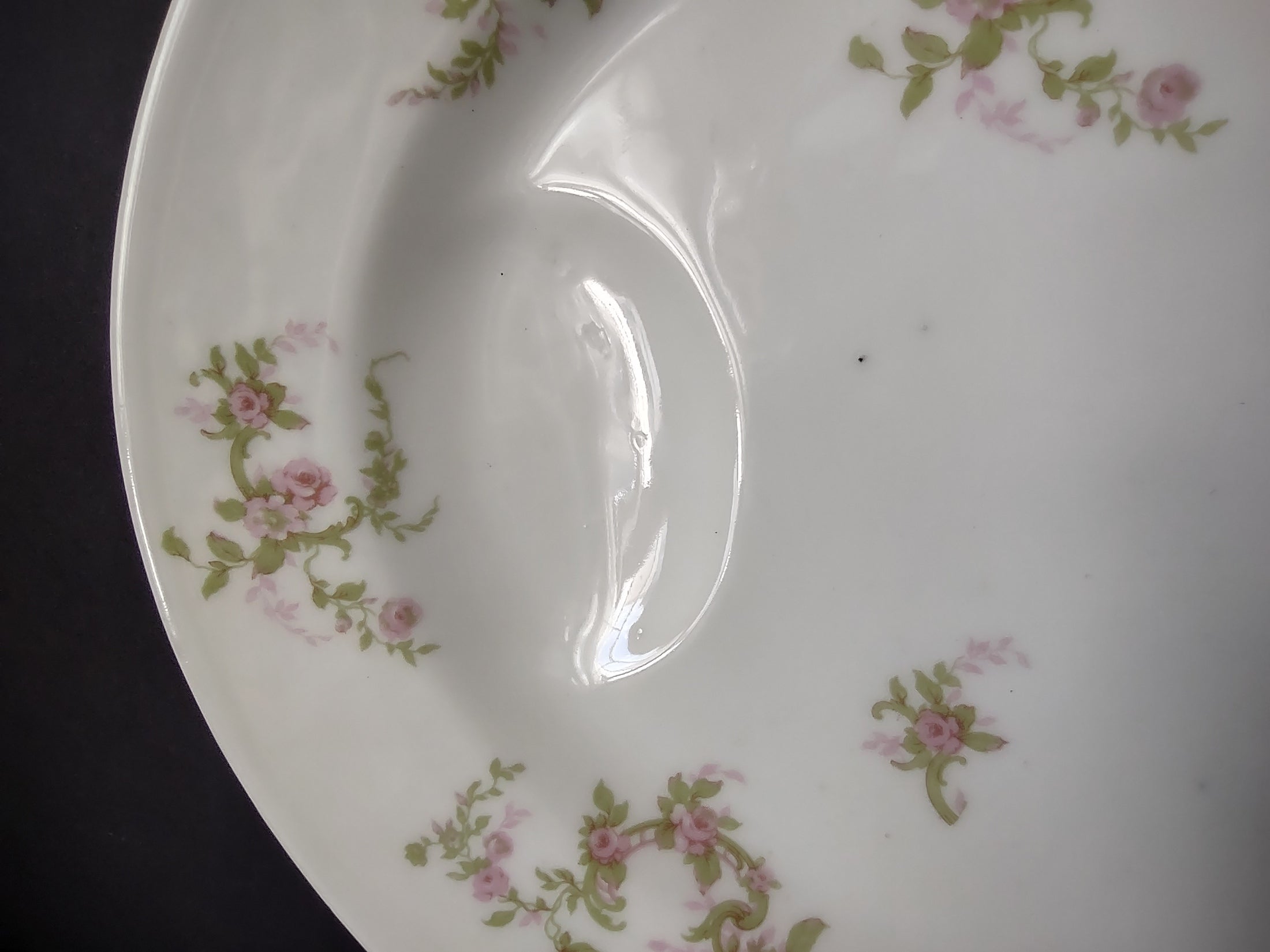 Haviland Limoges Oval Serving Platter 13-1/2" Pink Rose Green Ribbon (lot 888)