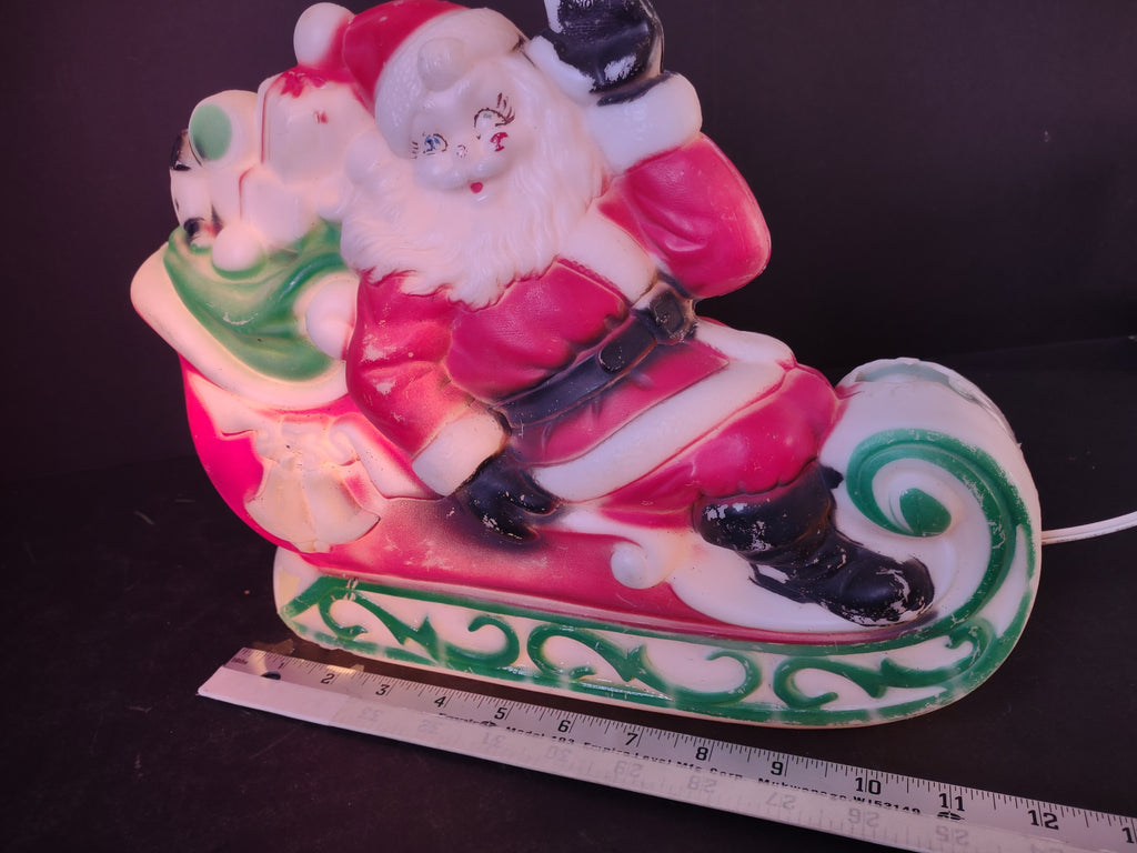 Vintage Christmas Empire Santa on Sleigh Tabletop Blow Mold IMPERFECT (lot 3438)