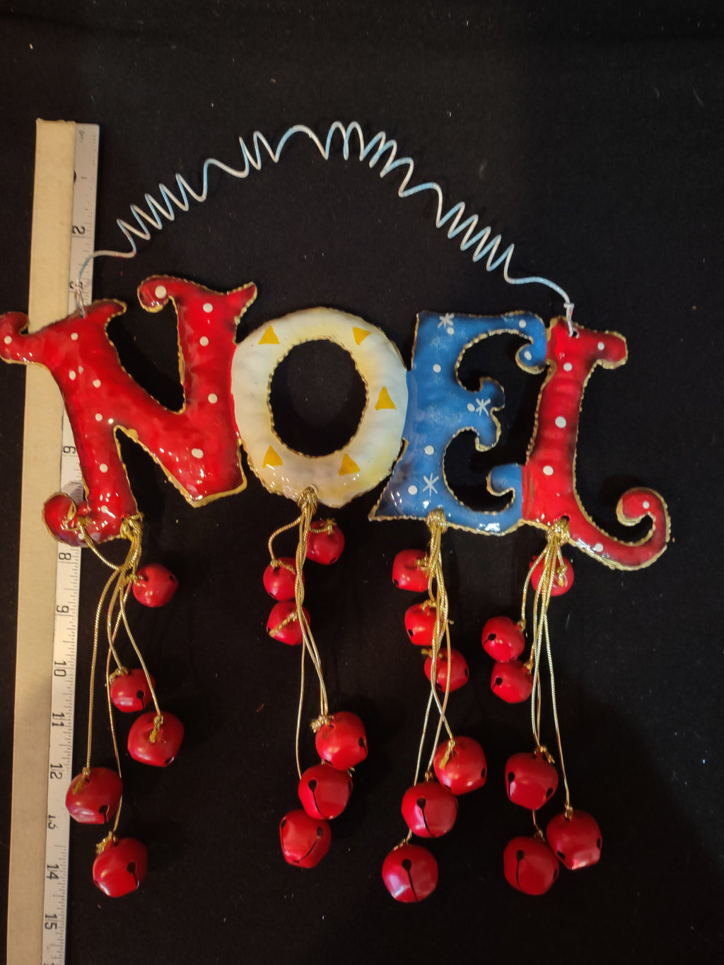 Vintage Metal Christmas NOEL Wall Hanging Red Bells (Lot 4809)
