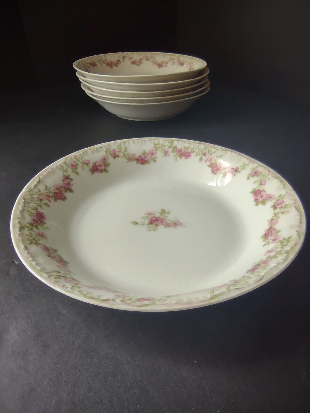 GDA Limoges 6 x Cream Soup Bowl Apple Blossom Garland Swag Ribbon (lot 748)