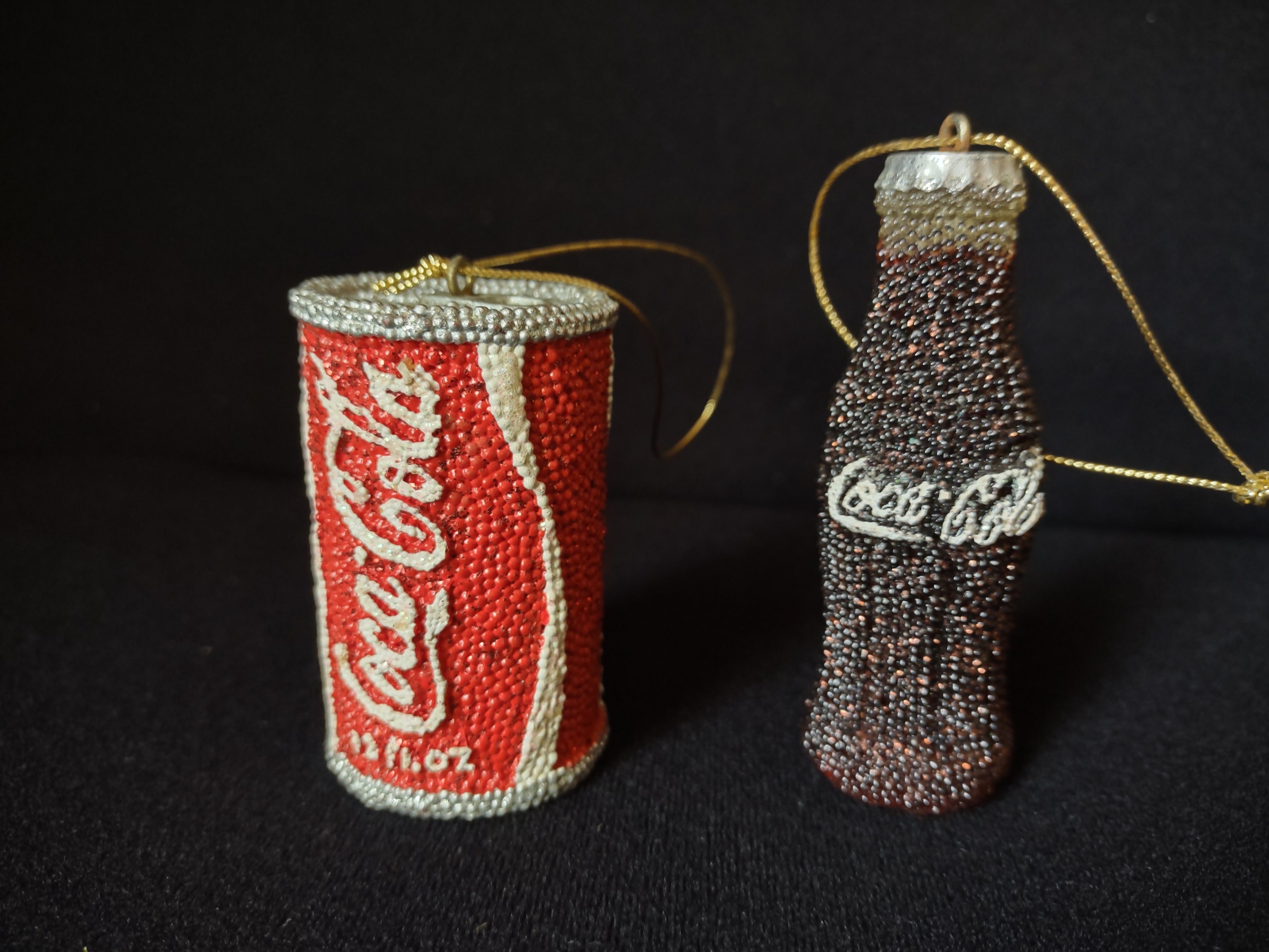 Set of 2 Vintage Coca-Cola Christmas Tree Ornaments Can Bottle (lot 1601)