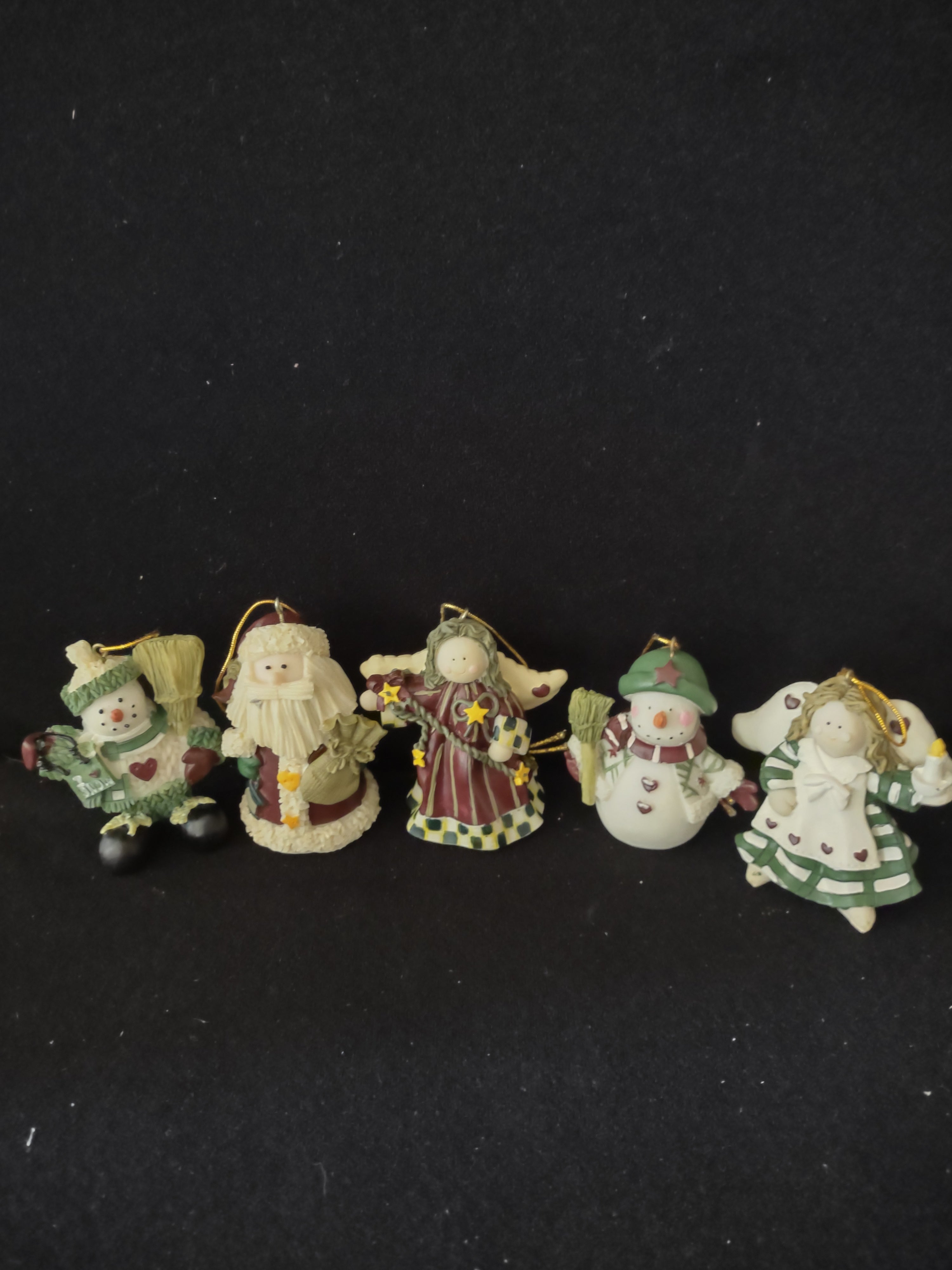 Vintage Felt Santa Snowmen Box 2 Snowmen 2 Angels 1 Santa Ornaments (Lot3707