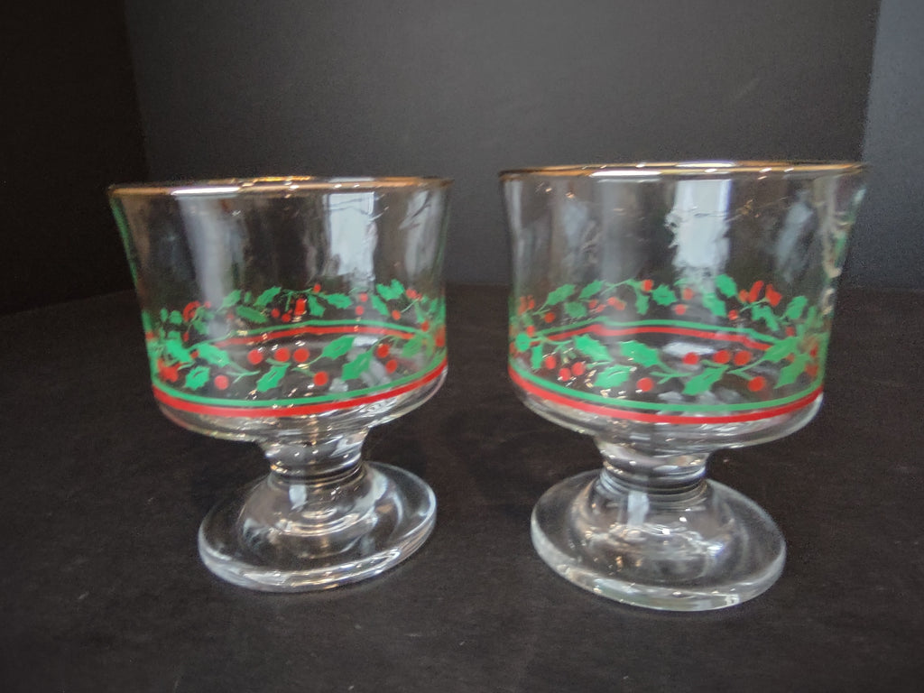 Christmas Glass Libbey Holly Water & Arby Dessert Parfait (lot 1209)