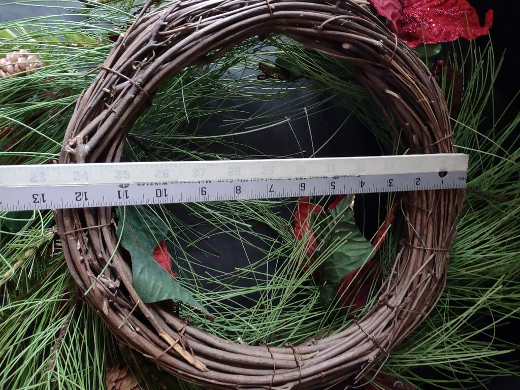Vintage Christmas Artificial Pinecone Pine Poinsettia Wreath 20" (lot 3330)