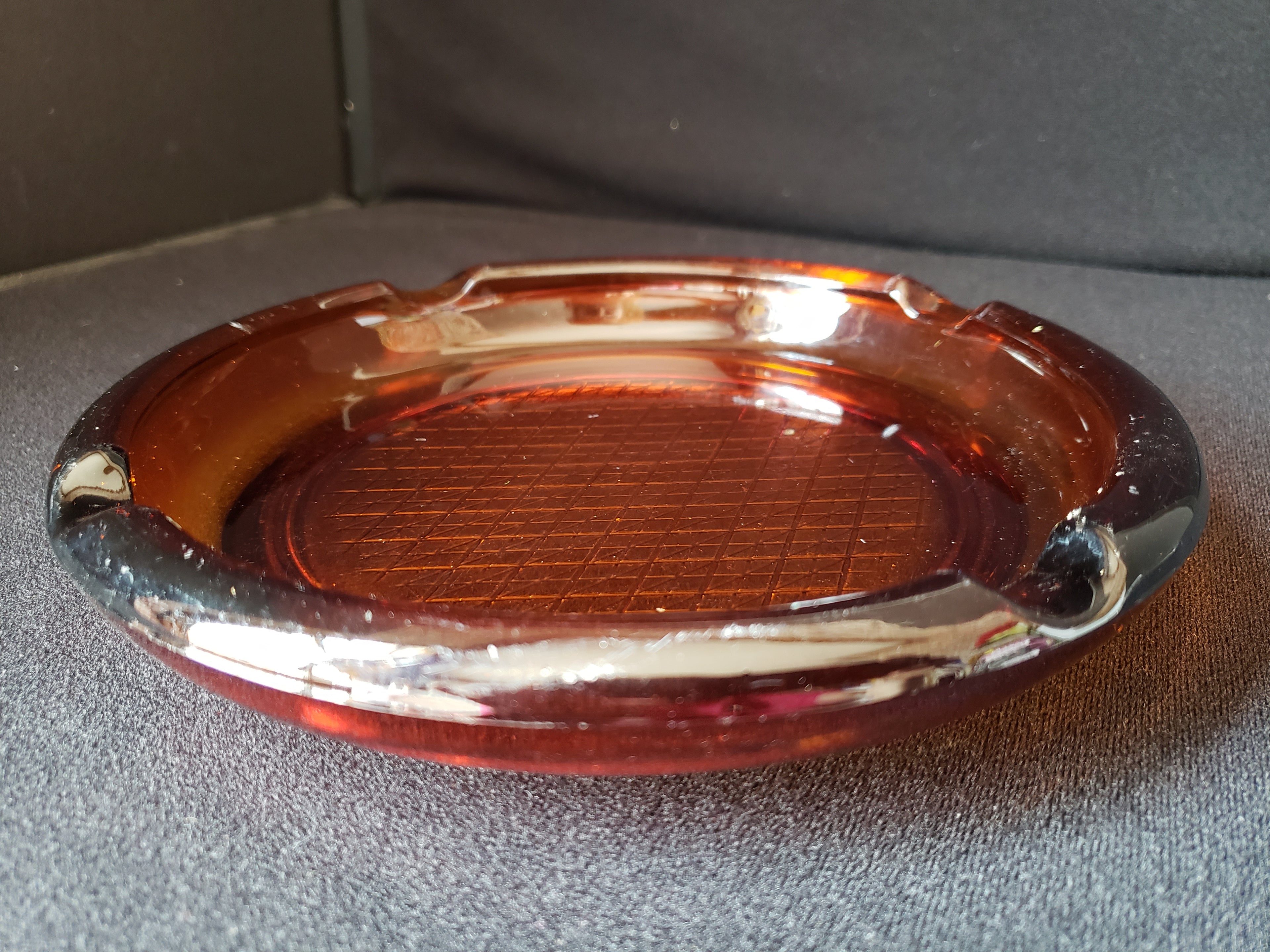 Vintage Amber Glass MCM Ashtray 8" (lot 2148d)