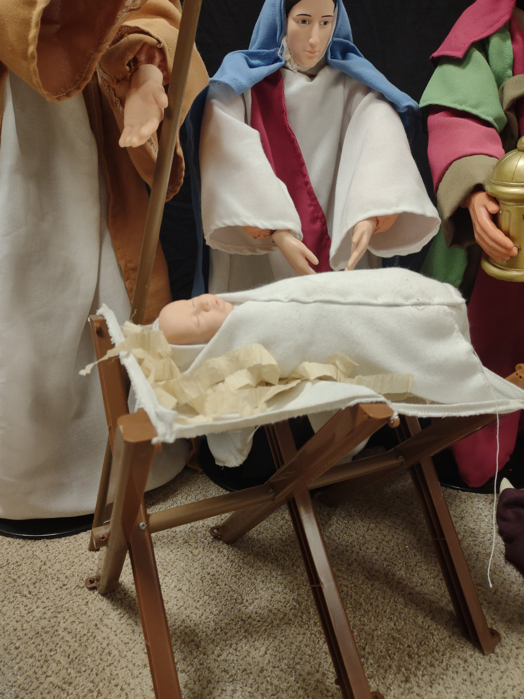 Vintage Christmas Nativity Set Cloth Mary Joseph Wise Men Baby 30" (Lot 1300)
