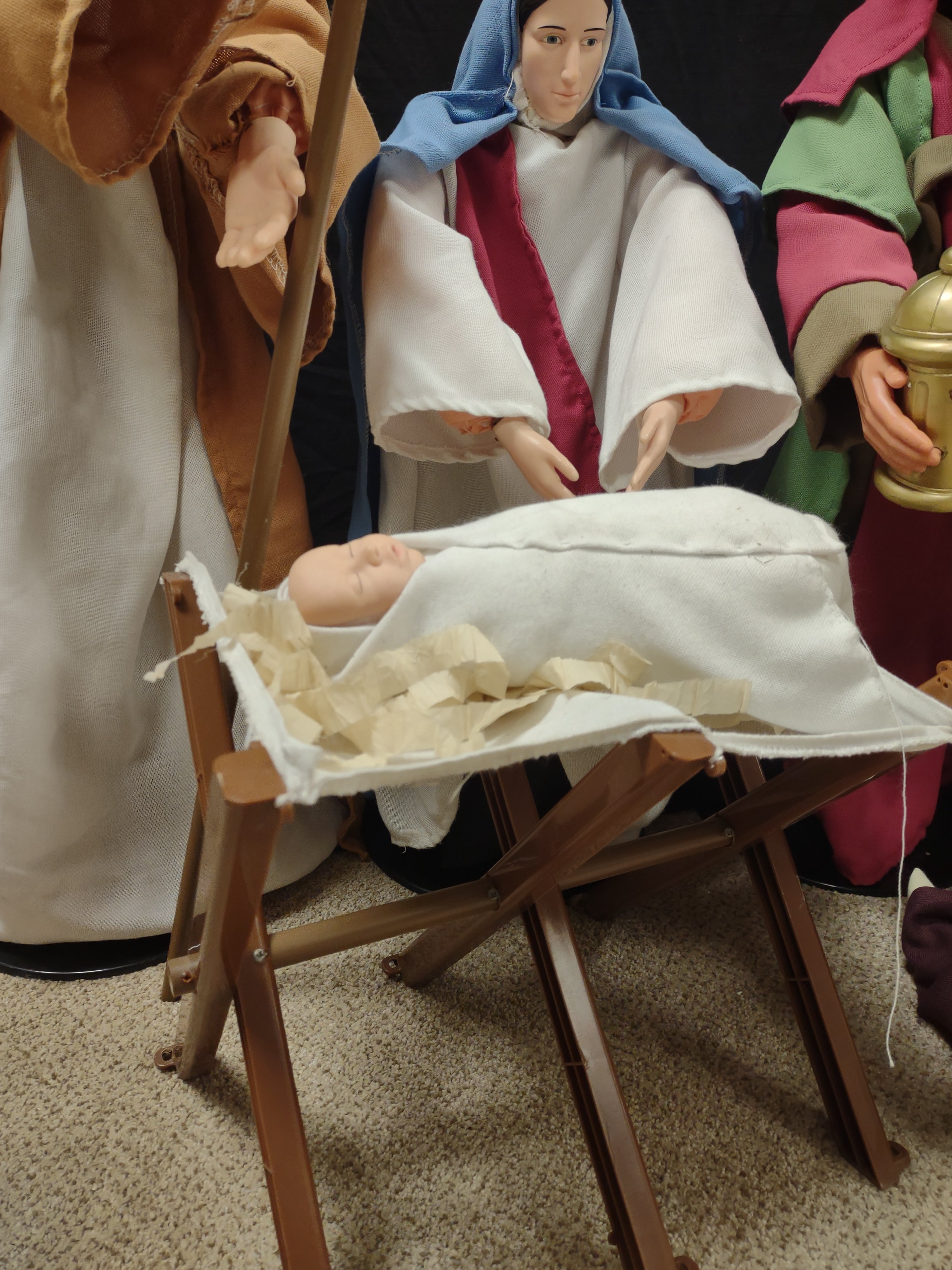 Vintage Christmas Nativity Set Cloth Mary Joseph Wise Men Baby 30" (Lot 1300)