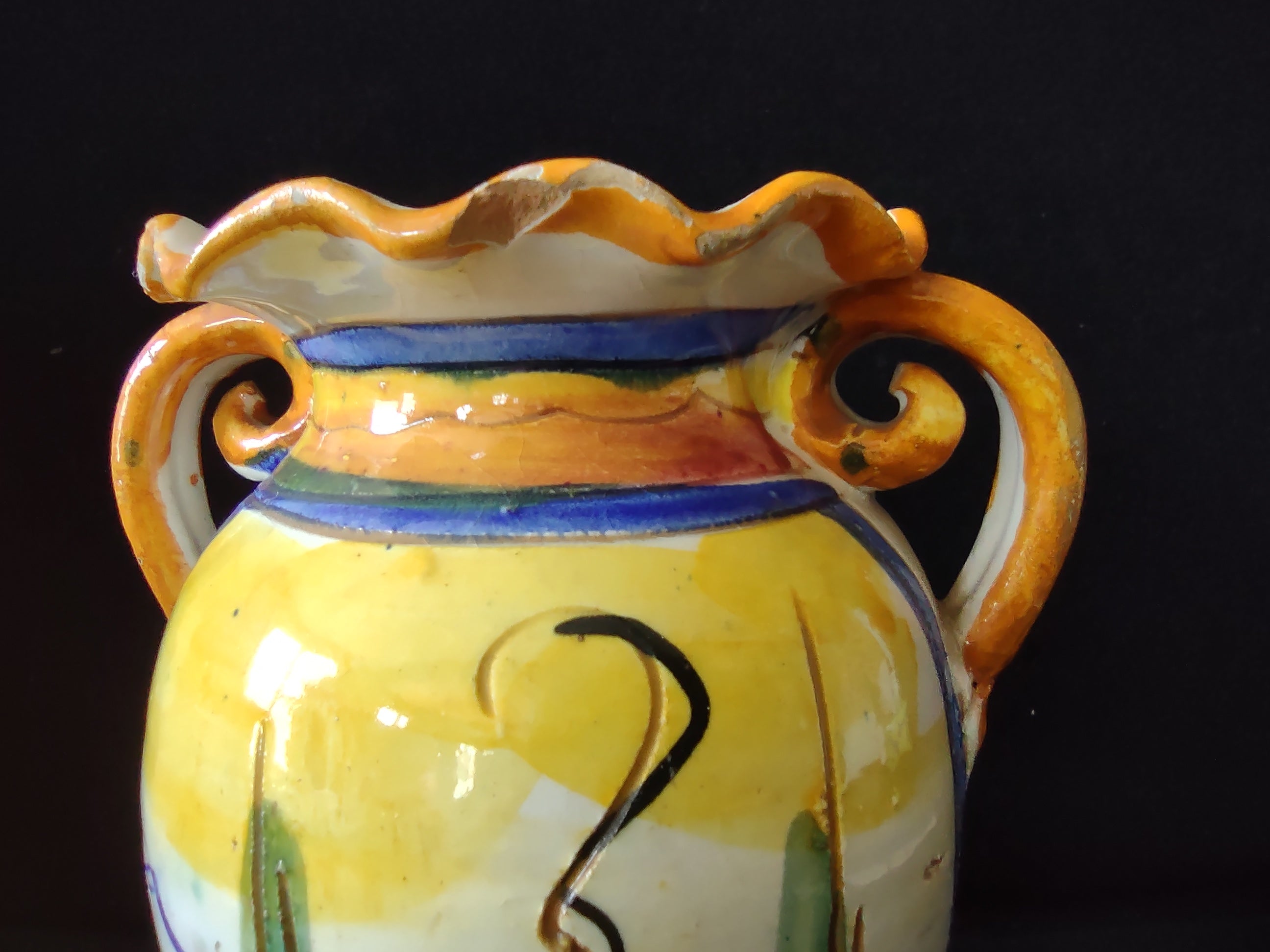 Vintage Ceramic Italy Small 8" Vase Floral Village House (lot 5289)