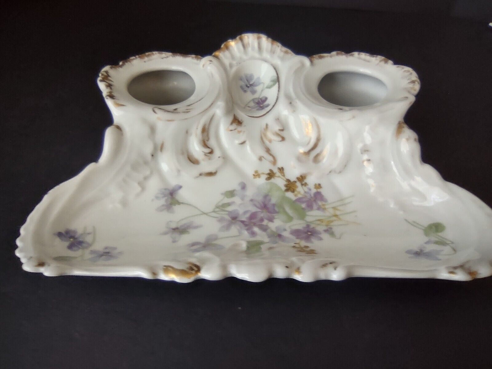 AK CD Limoges France Inkwell Forget me nots Gold Trim (lot 1148)