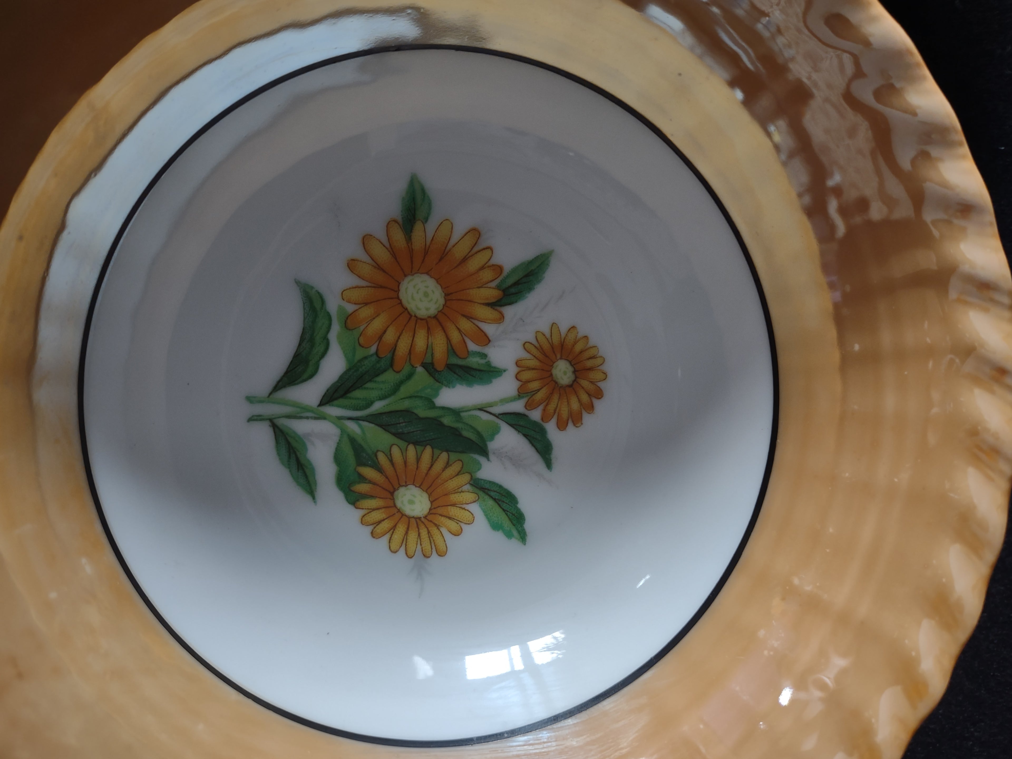 Vintage 6" Lusterware Cereal Cram Soup Bowl x 4 Orange Trim Flowers (Lot 5051)