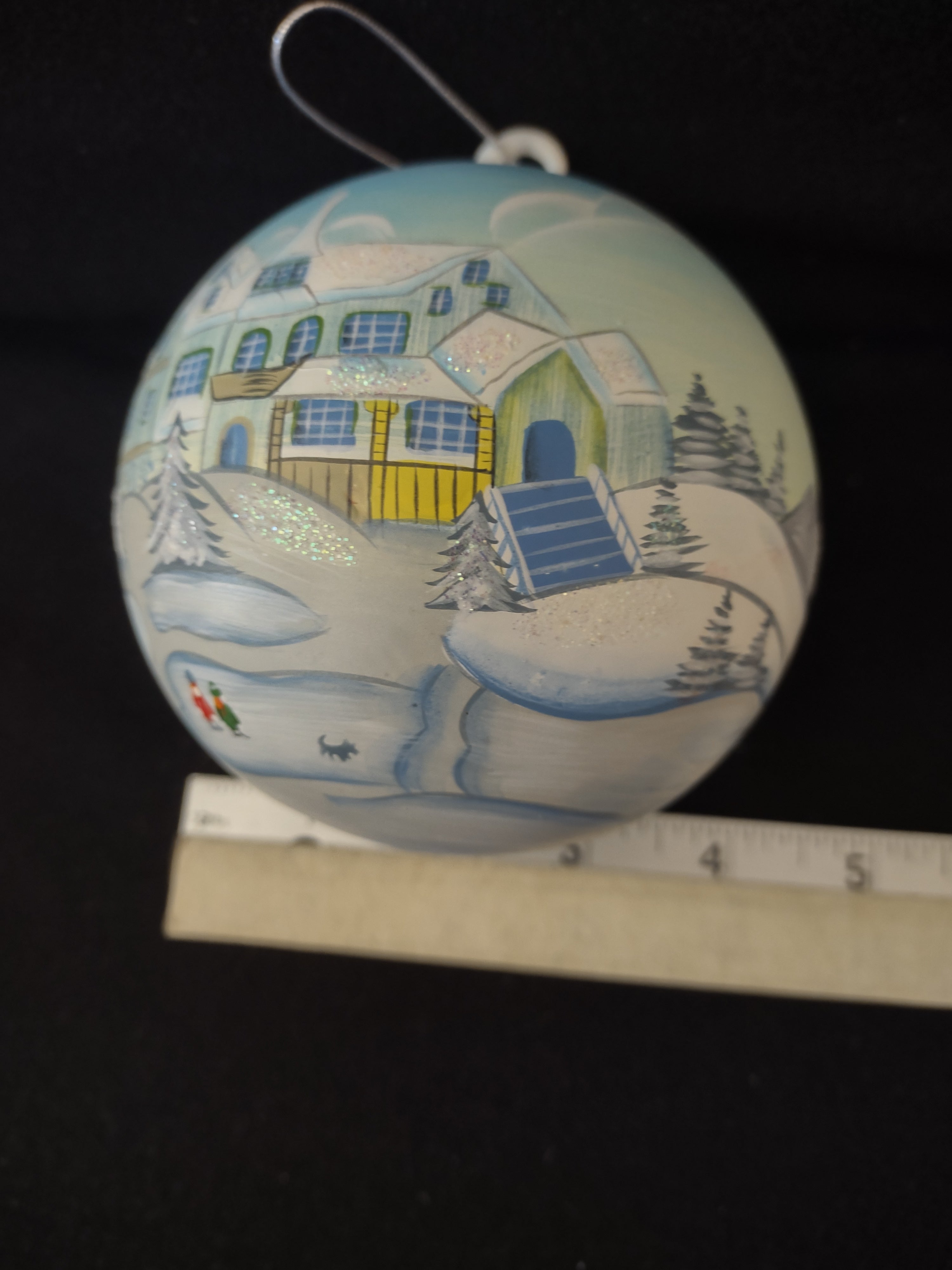 Christmas Glass Ornament House Snow Pine Tree Winter Scene (Lot 4165)