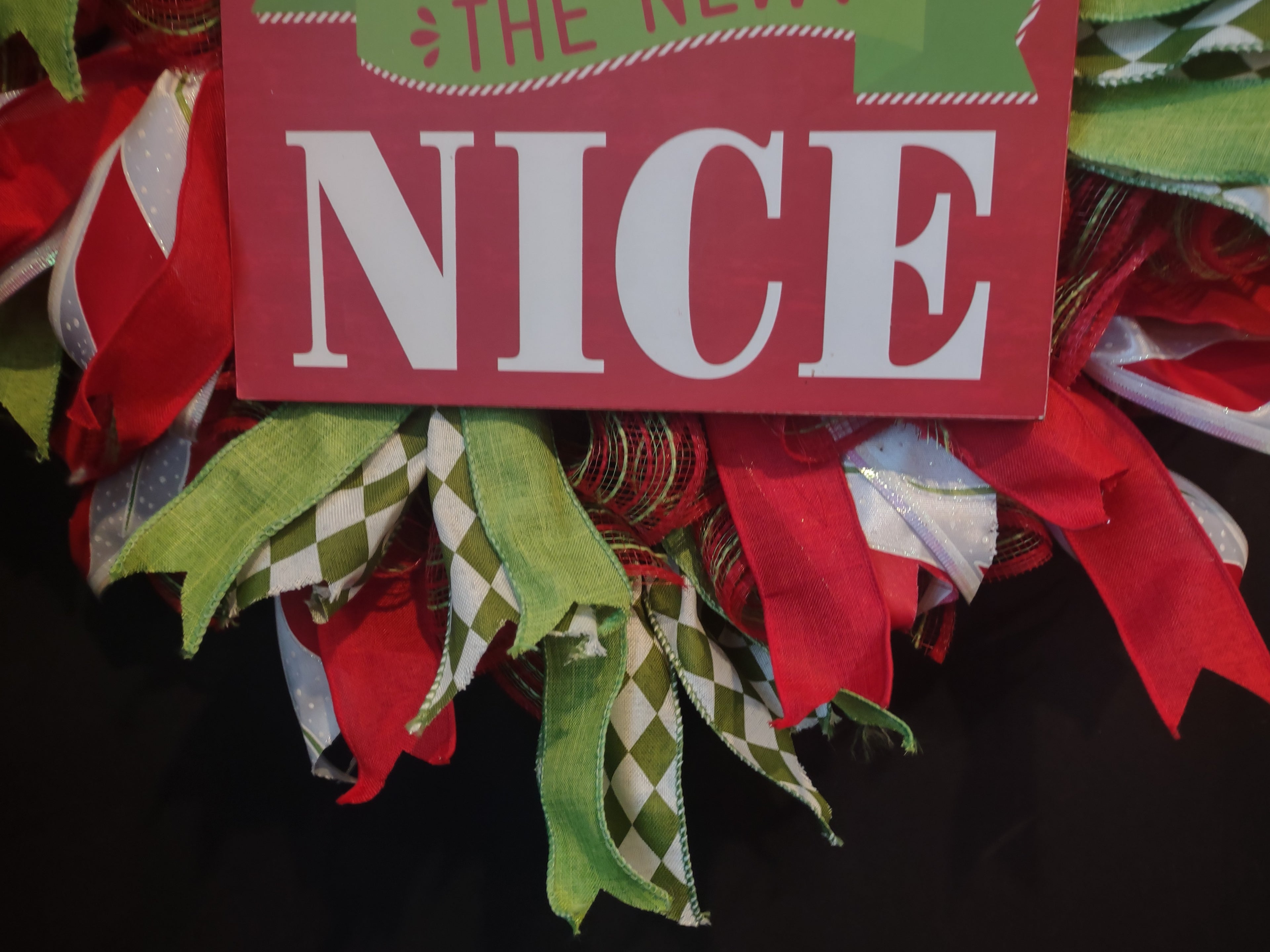 Christmas Naughty is New Nice Mesh Ribbon Wreath Handmade 22" (lot 1398)