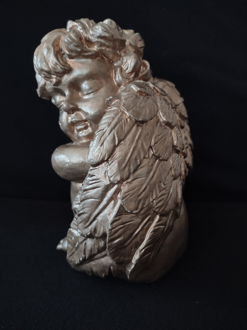 Angel Cherub Bronze-Color 9" Scratched Paint Polyresin (lot 3230)