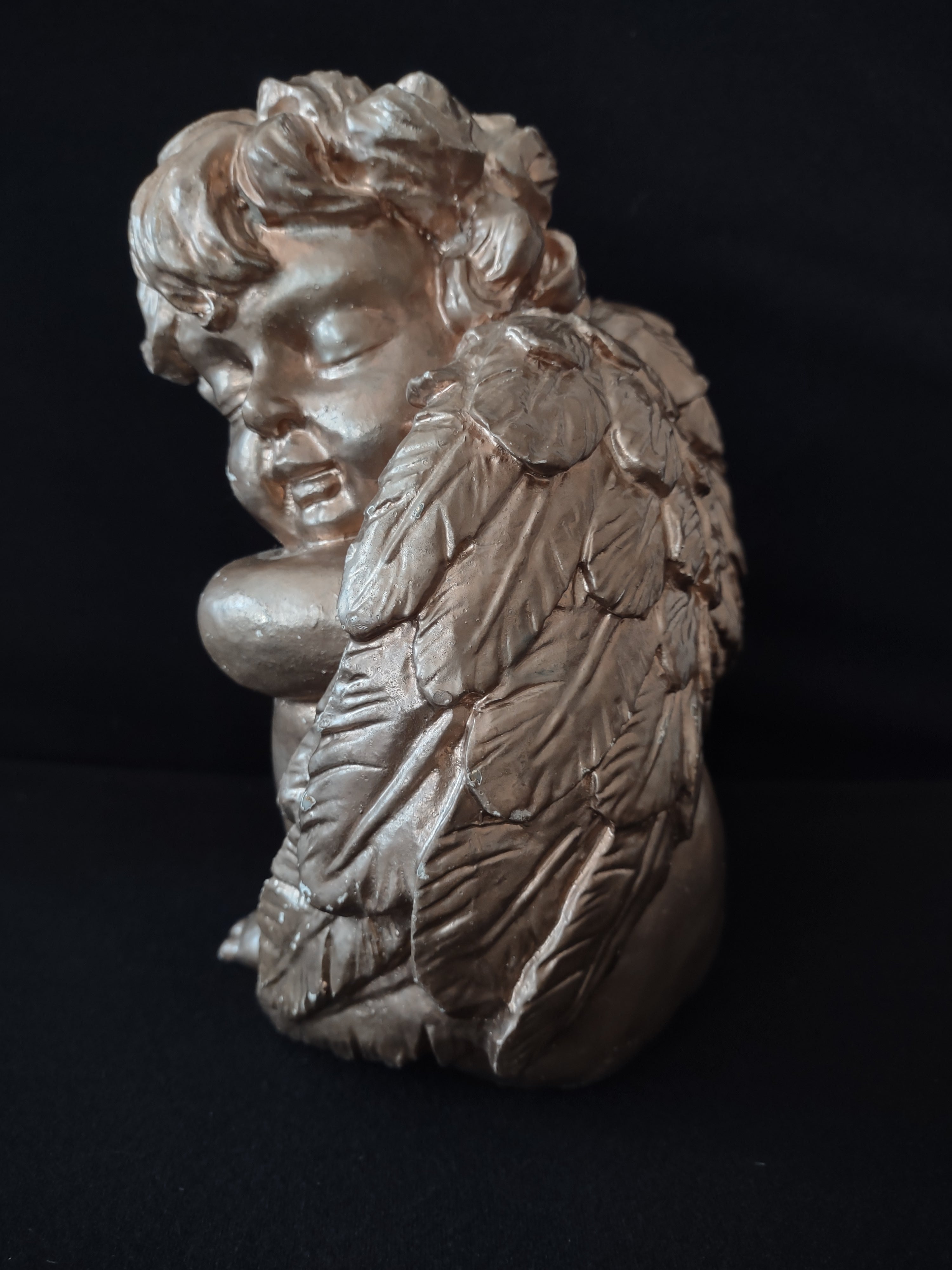 Angel Cherub Bronze-Color 9" Scratched Paint Polyresin (lot 3230)